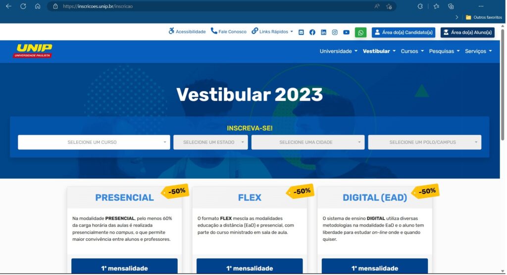 Portal-Inscricoes-Vestibular-UNIP-Imagem-Reproducao-1024x556 Vestibular UNIP 2025: Inscrição, Provas, Vagas e Resultados